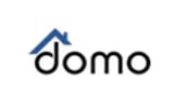 Domo logo with blue house roof icon and black text