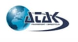 Atak logo featuring a blue globe with swoosh design and company name