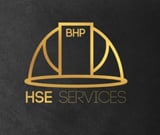 Gold HSE Services and BHP logo featuring a safety helmet design on dark background