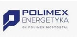 Polimex Energetyka logo with blue geometric symbol and company name with GK Polimex Mostostal subtitle